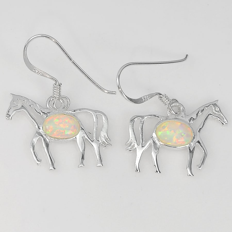925 Sterling Silver Earrings Jewelry with Multi Color White Created Opal Dangle Horse Design (1 of 3)