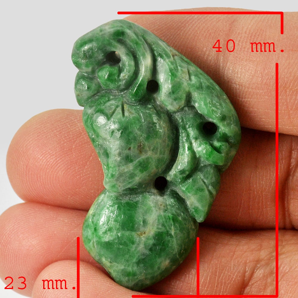 Natural Green Jade Fruit Carving 59.76 Ct. Gemstone Unheated Size 40 x 23 x 8.9 Mm.: Product ID: 819814607 Product Name: Natural Jade Weight: 59.76 CT. Size: 40 x 23 x 8.9 MM. Shape: Fruit Carving Color: Green Clarity:Opaque Luster: Good Gems Origin: Thailand Treatment: Unheated Cryst