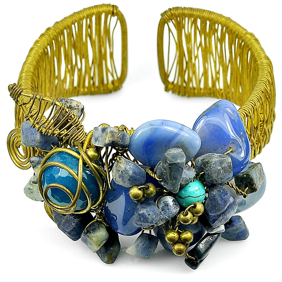 49.71 G. Brass Bangle Jewelry Handmade with Agate 67 x 25 Mm. Free Size (1 of 3)