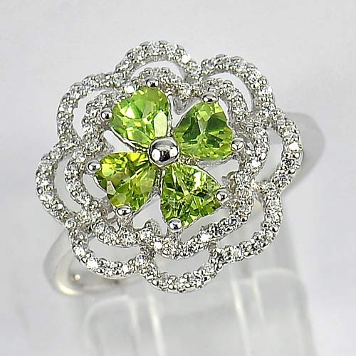 Natural Gemstone Green Peridot 925 Sterling Silver Ring Jewelry Size 7 3.36 G. (1 of 3)