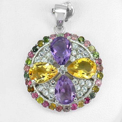 Natural Amethyst Citrine 925 Sterling Silver Pendant Jewelry White Gold Plated 7.76 G. (1 of 3)