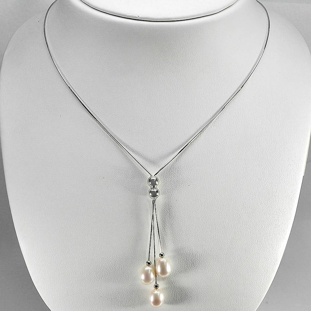 Natural White Pearl 925 Sterling Silver Necklace Jewelry 7.31 G. Length 22 Inch. (1 of 3)