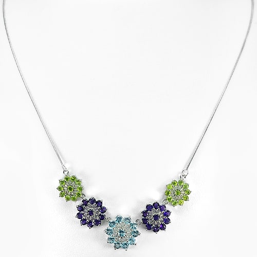 Natural Peridot Amethyst and Topaz 925 Sterling Silver Necklace 15.32 G. Length 18 Inch. (1 of 3)