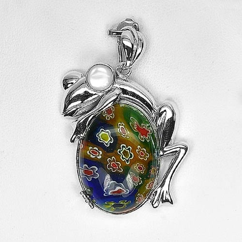 10.14 G. Murano Lampwork Art Glass Beaded Frog Pendant Real 925 Sterling Silver (1 of 3)