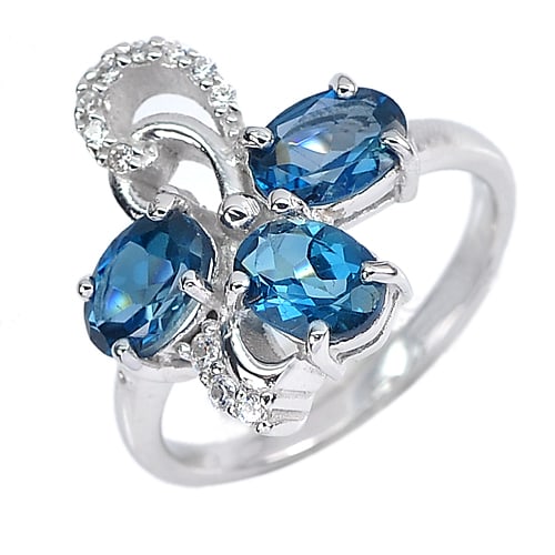 925 Sterling Silver Ring Jewelry 4.47 G. with Natural Gemstone London Blue Topaz and Cz Size 8 (1 of 3)