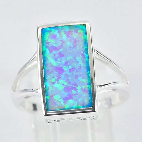 925 Sterling Silver Ring Jewelry with Multi Color Blue Created Opal 3.12 G. Size 9 (1 of 3)