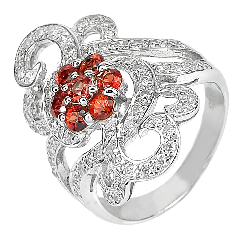 Natural Orange Songea Sapphire 925 Sterling Silver Ring Jewelry 4.69 G. Size 6 (1 of 3)