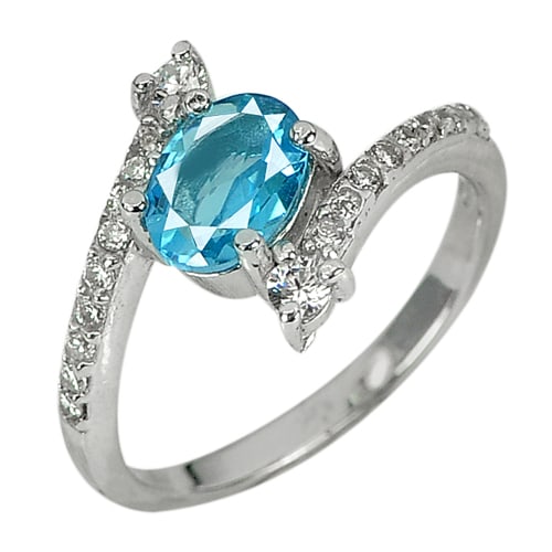 925 Sterling Silver Ring Jewelry 3.35 G. with Natural Gemstone Swiss Blue Topaz and Cz Size 8 (1 of 3)