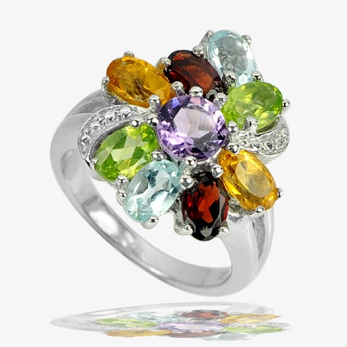 925 Sterling Silver Ring Jewelry with Natural Gemstone Amethyst Peridot Garnet Citrine Topaz Size 8 (1 of 3)
