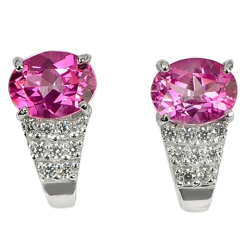 925 Sterling Silver Earrings Jewelry 4.99 G. with Natural Gems Pink Topaz and White CZ 4.99 G. (1 of 3)