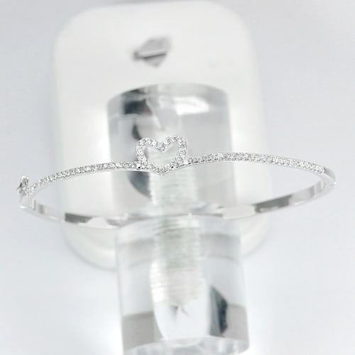 925 Sterling Silver Bangle Jewelry White Gold Plated with Cz Diameter 56 mm. Beautiful Design 5.86 (1 of 3)