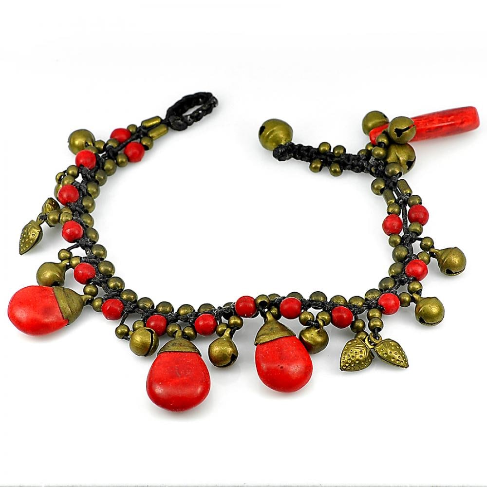 Lovely Handmade Red Agate Bell Brass Jingling Bracelet 8 Inch. Fashion Jewelry (1 of 3)