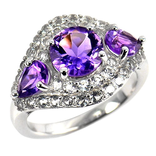 925 Sterling Silver Ring Jewelry with Natural Gemstone Purple Amethyst and Cz 5.67 G. Size 8 (1 of 3)