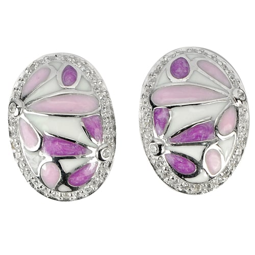 925 Sterling Silver Earrings Jewelry with Multi-Color Flower Enamel Design 6.32 G. (1 of 3)