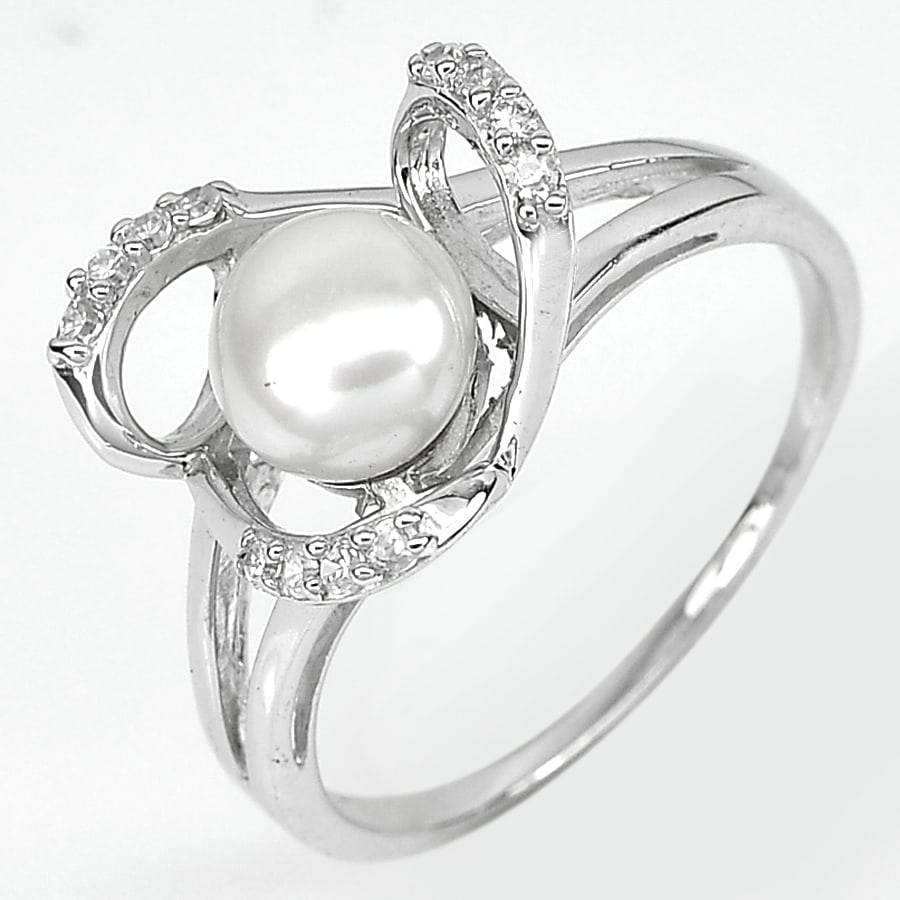Natural White Pearl 925 Sterling Silver Ring Jewelry Size 8 (1 of 3)