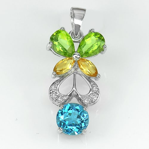 Natural Topaz Peridot and Citrine 925 Sterling Silver Pendant Jewelry White Gold Plated 2.93 G. (1 of 3)