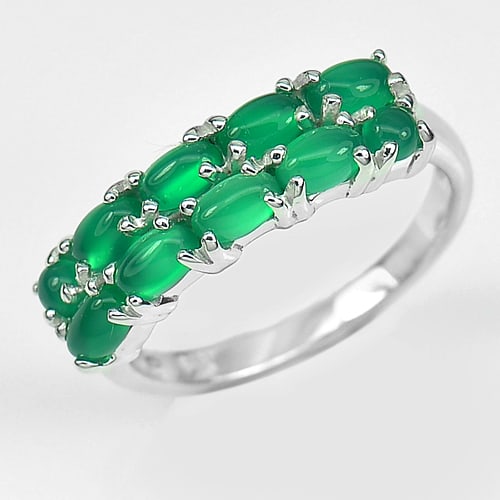 925 Sterling Silver Ring Jewelry White Gold Plated with Natural Gemstone Green Aventurine Size 9 (1 of 3)