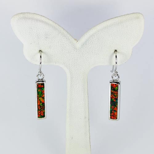 925 Sterling Silver Loop Earrings Jewelry with Multi Color Orange Created Opal 2.89 G. (1 of 3)