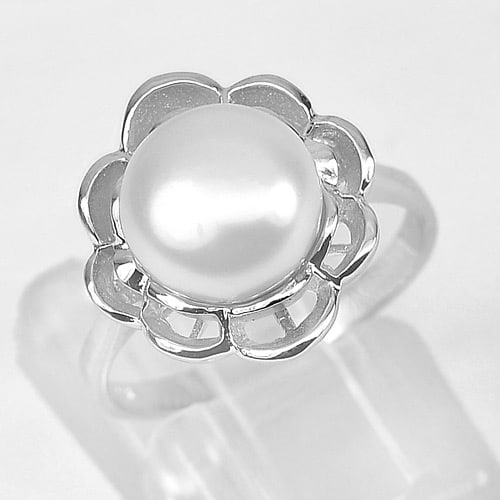 Natural Gemstone White Pearl 925 Sterling Silver Ring Jewelry 3.41 G. Size 7 (1 of 3)