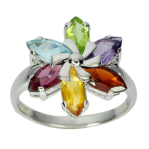 Natural Garnet Peridot Topaz and Citrine 925 Sterling Silver Ring Jewelry 4.35 G. Size 8 (1 of 3)