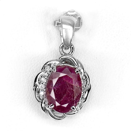 Natural Purplish Red Ruby 925 Sterling Silver Pendant Jewelry 3.92 G. (1 of 3)