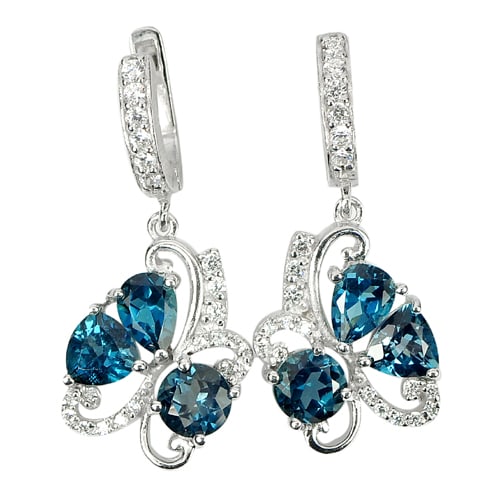925 Sterling Silver Earrings Jewelry with Natural London Blue Topaz and White Cz (1 of 3)