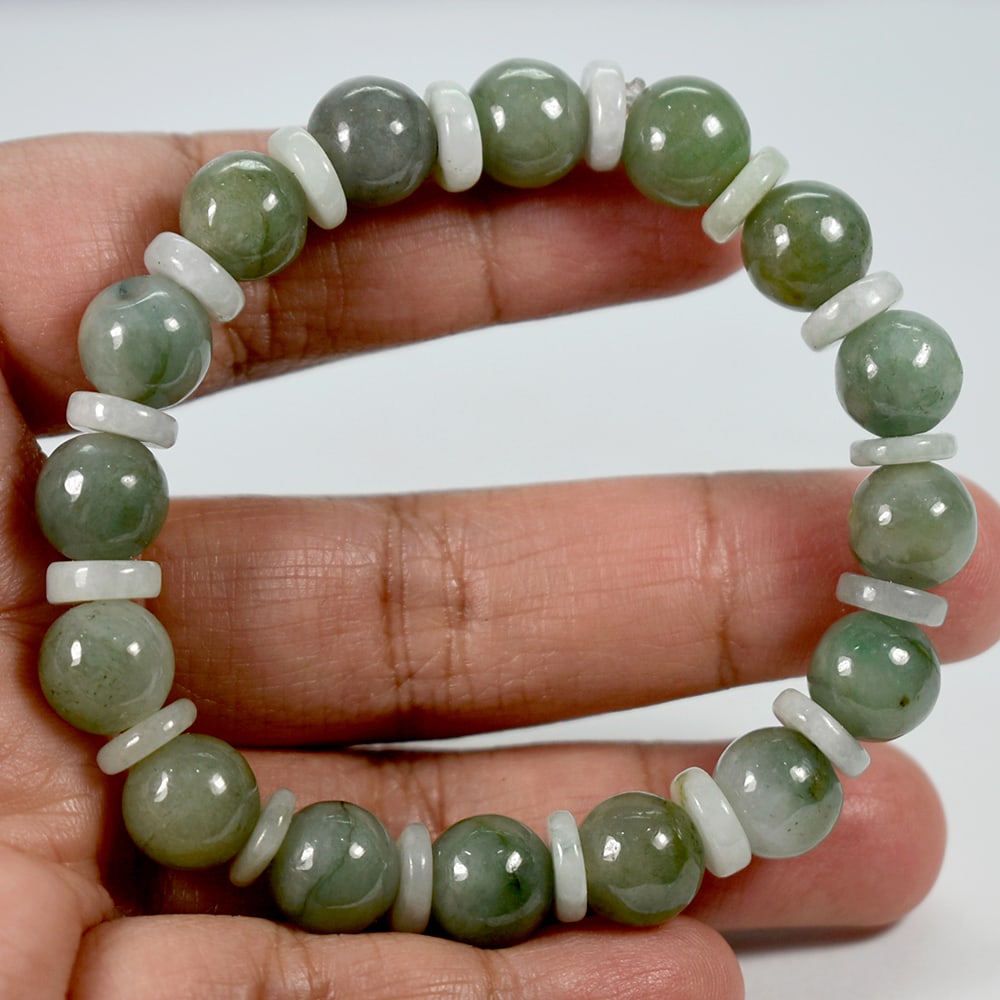 Green Jade Beads Flexibility Bracelet Length 7 Inch. 151.41 Ct. Natural Gemstone (1 of 3)