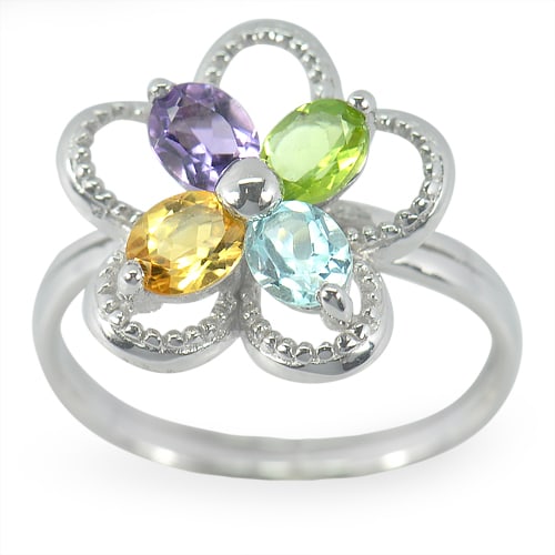 925 Sterling Silver Ring Jewelry 4.32 G. with Natural Gemstone Amethyst Peridot Topaz Citrine Size 8 (1 of 3)