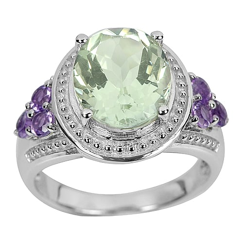 925 Sterling Silver Ring Jewelry 6.19 G. with Natural Gemstone Green and Purple Amethyst Size 8 (1 of 3)