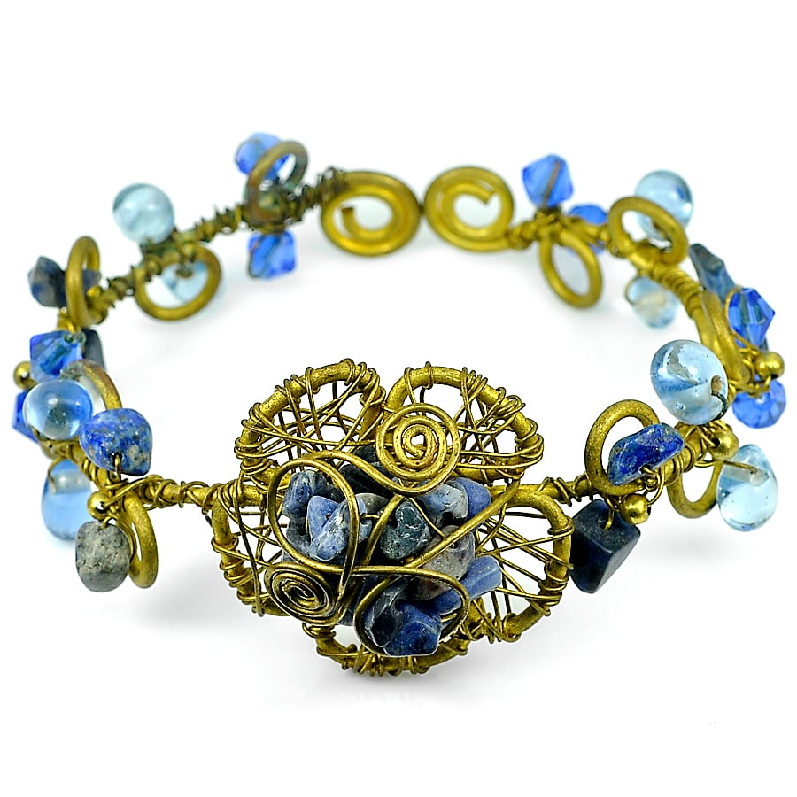 35.32 G. Brass Bangle Jewelry Handmade with Agate 72 x 35 Mm. Free Size (1 of 3)