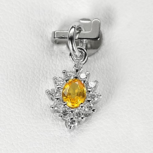 925 Sterling Silver Pendant Jewelry White Gold Plated with 0.78 G. Natural Gemstone Yellow Sapphire (1 of 3)