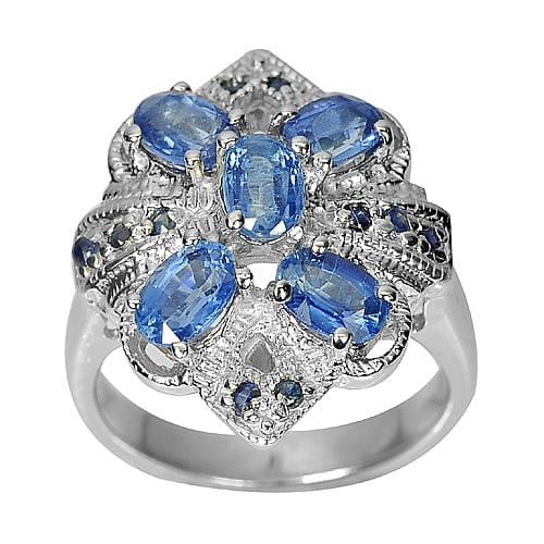 925 Sterling Silver Ring Jewelry Size 7.5 with Natural Gemstone Blue Kyanite 8.63 G. (1 of 3)