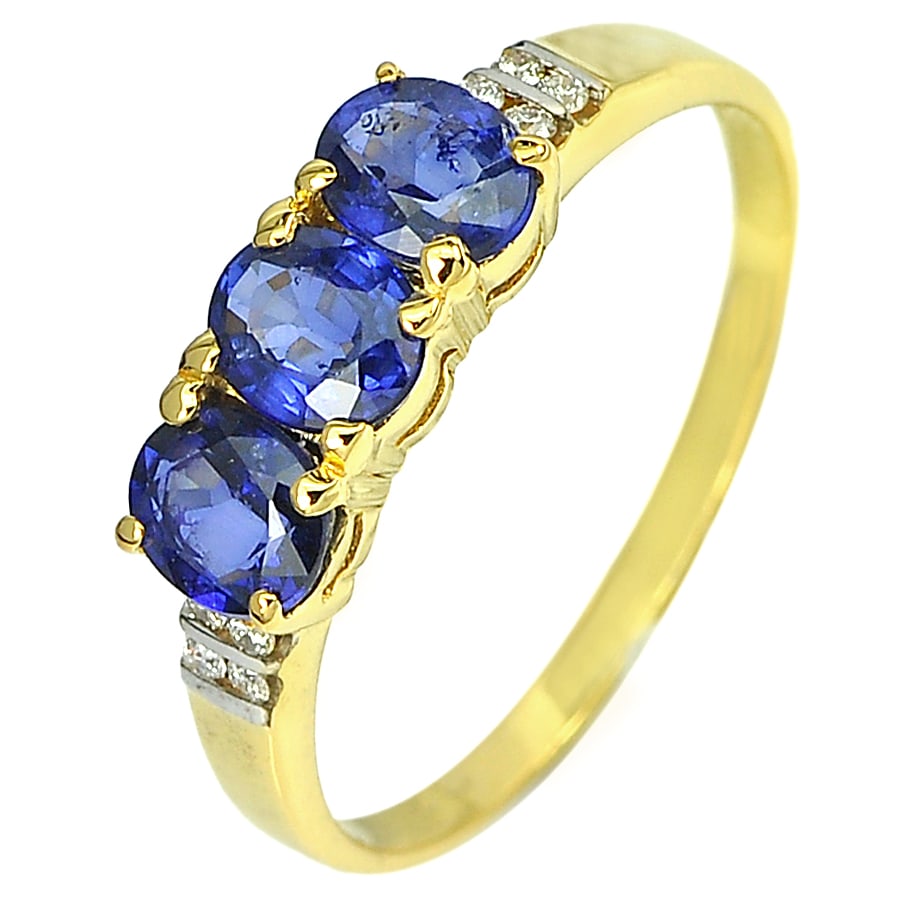 Natural Blue Sapphire 3.21 Ct. and 0.06 Ct. Diamond 14K Yellow Gold Ring Jewelry 2.30 G. Size 7.5 (1 of 3)