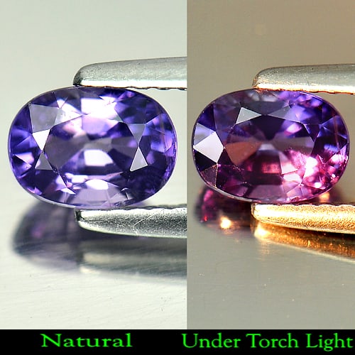 Certified Natural Unheated Color Change Sapphire 1.19 Ct. Oval Shape 6.67 x 4.86 Mm. Gemstone From: Product ID: 806131130 Product Name: Natural Color Change Sapphire Weight: 1.19 CT. Size: 6.67 x 4.86 x 4.01 MM. Shape: Oval Color: Change Blue To Purple Pink Clarity:VSI Luster: Very Good Gems Origin: