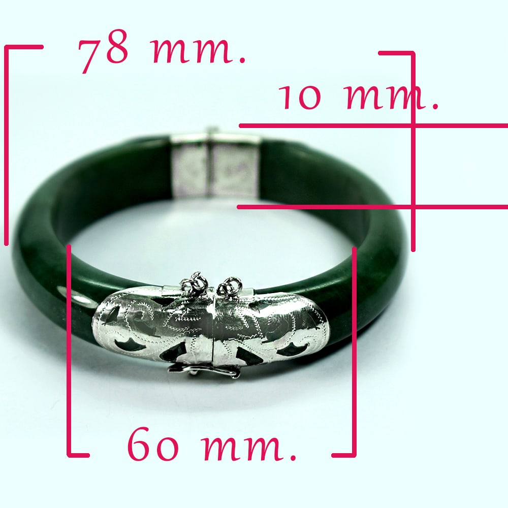 Natural Green Burmese Jade Bangle 343.02 Ct. Diameter 60 Mm. With Silver Jewelry (1 of 3)