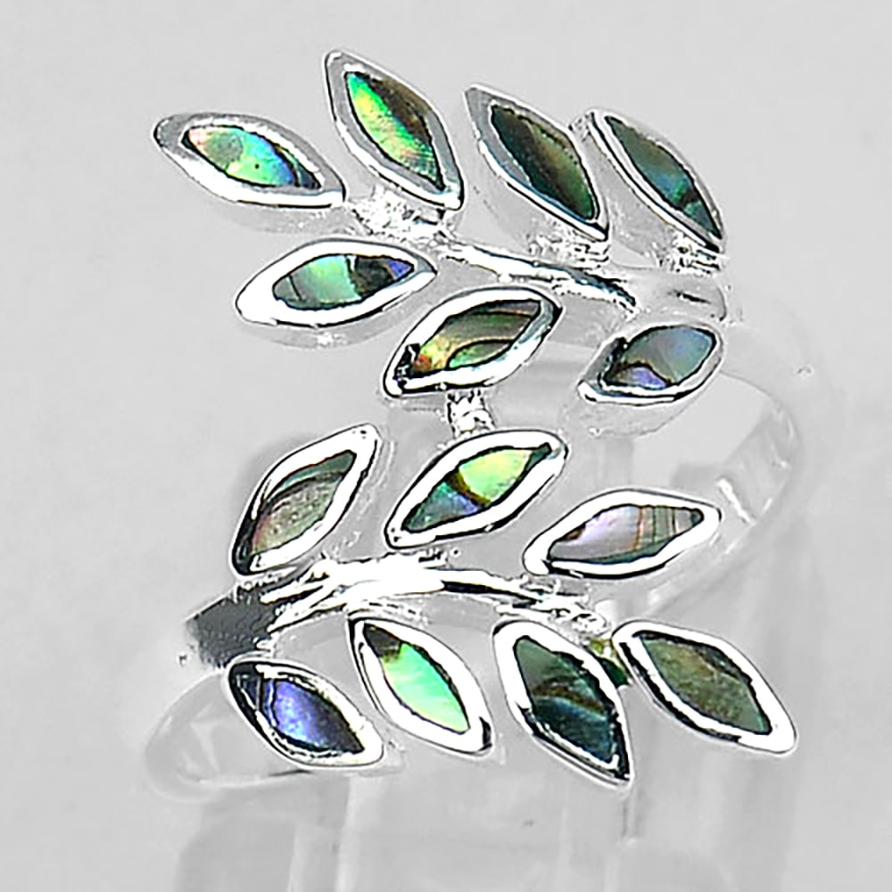 925 Sterling Silver Ring Jewelry Size 7.5 Multi Color Shell Olive Leaf Design 3.79 Grams (1 of 3)