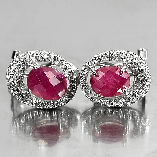 Natural Red Pink Ruby 925 Sterling Silver Jewelry Earrings 5.86 Grams (1 of 3)