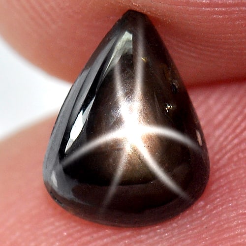 Natural Black Star Sapphire 6 Rays 2.34 Ct. Pear Cabochon Shape 8.8 x 6.6 Mm. Gemstone From Thailand (1 of 3)