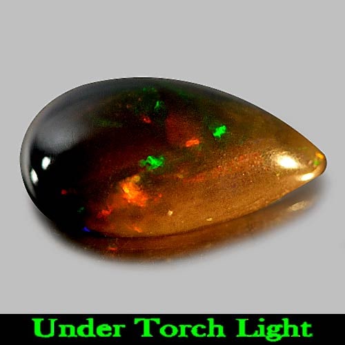 Natural Fire Red Black Opal 1.21 Ct. Pear Cabochon Shape 11.8 x 7.2 Mm. Gemstone From Ethiopia (1 of 3)