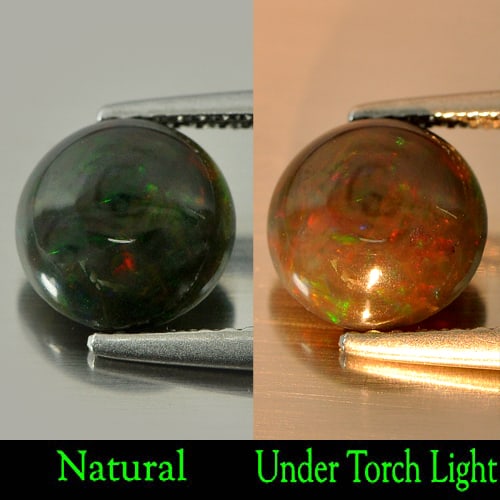 Fire Red Black Opal 0.91 Ct. Round Cabochon Shape 8 x 3.5 Mm. Natural Gemstone From Ethiopia (1 of 3)