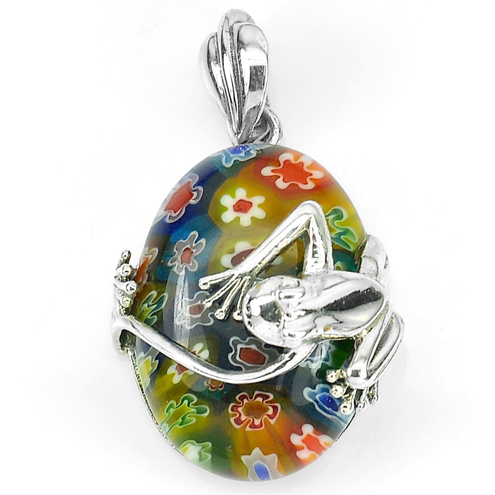 Real 925 Sterling Silver 9.15 Grams Frog Pendant Murano Lampwork Glass Art Beaded (1 of 3)