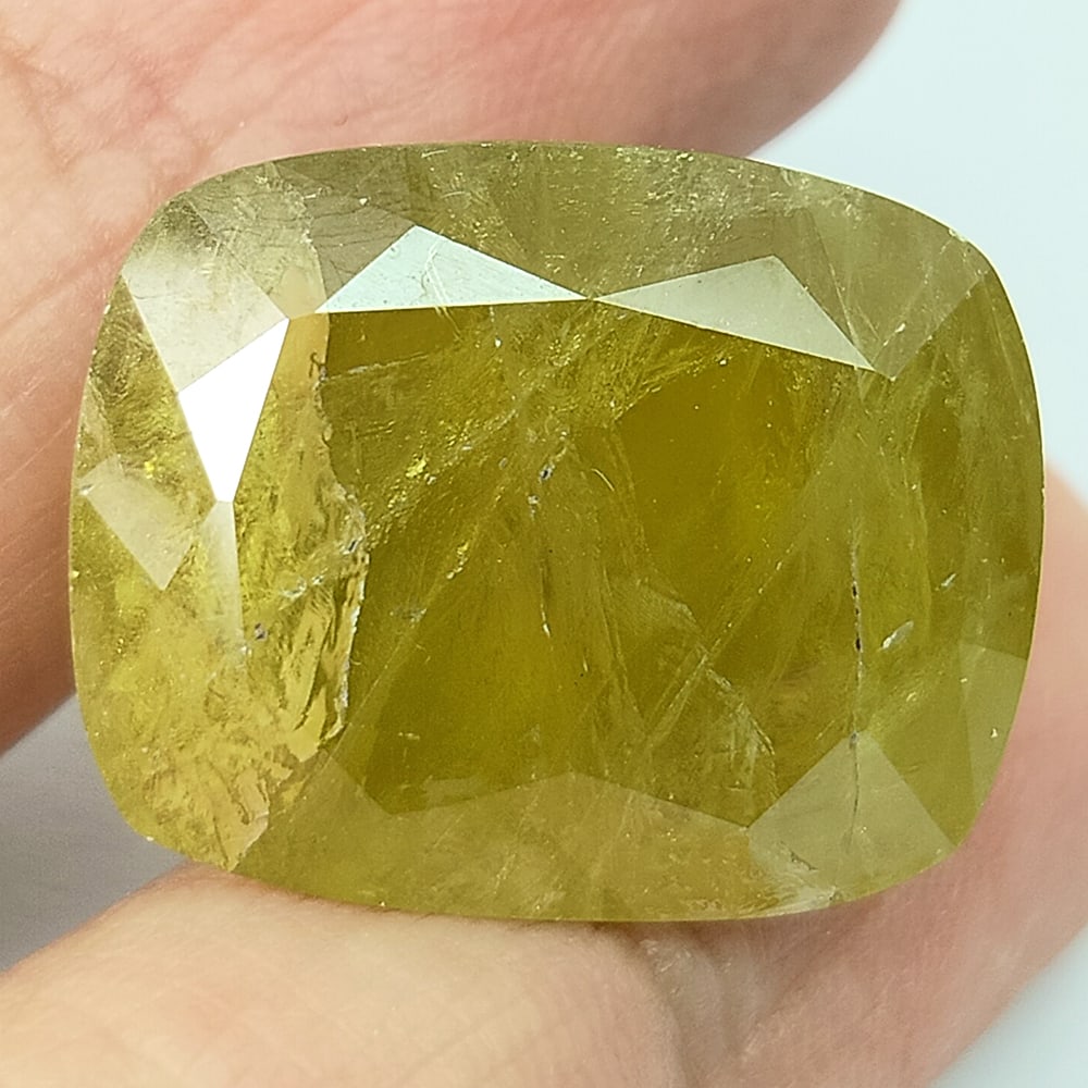 Green Yellow Natural Sphene 40.14 Ct. Cushion Shape 16.8 x 20.2 Mm. Opaque Unheated Gemstone From (1 of 3)
