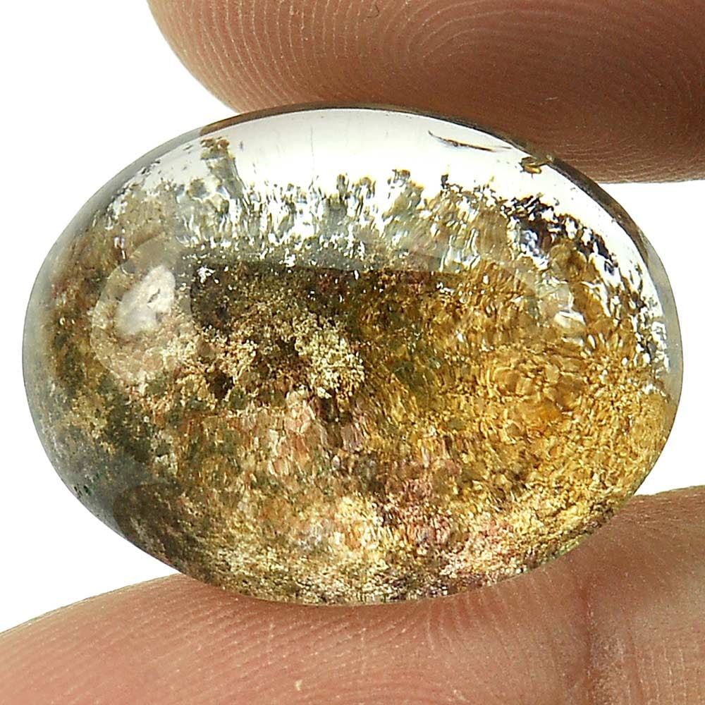 Brown White Moss Quartz 24.26 Ct. Oval Cabochon Shape 21 x 17 Mm. Natural Gemstone From Thailand: Product ID: 805529266 Product Name: Natural Quartz Weight: 24.26 CT. Size: 21 x 17 x 10 MM. Shape: Oval Cabochon Color: White Clarity:Semi - Transparent Luster: Good Gems Origin: Thailand Treatment: U