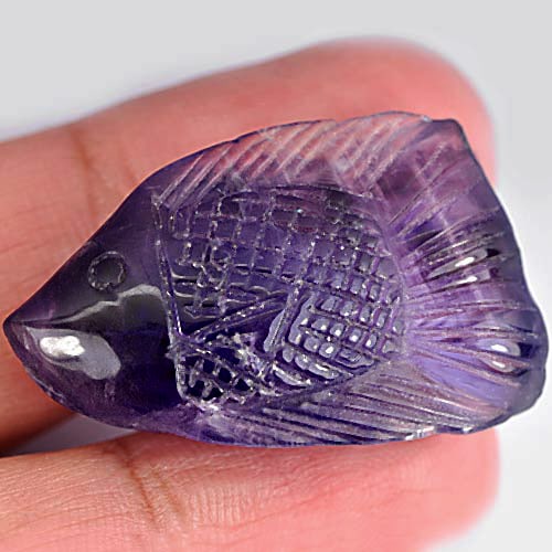 Natural Purple Amethyst 34.55 Ct. Fish Carving 32 x 19.1 Mm. Unheated Gemstone From Brazil (1 of 3)