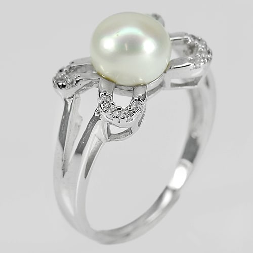 Natural White Pearl 925 Sterling Silver Jewelry 4.20 Grams Ring Size 9 (1 of 3)