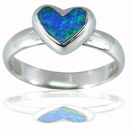 925 Sterling Silver Ring Jewelry Size 7 Heart Multi Color Blue Opal Design 4.82 G. (1 of 3)