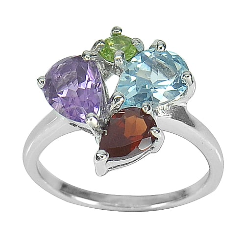 Natural Topaz Amethyst Garnet Peridot 925 Sterling Silver Ring Jewelry 4.19 G. Size 7 (1 of 3)