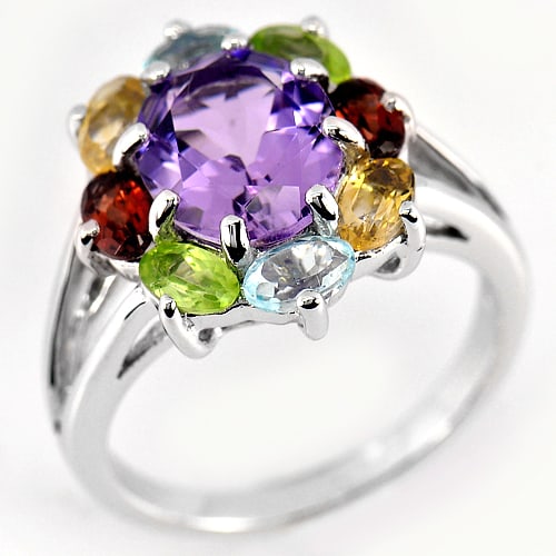 925 Sterling Silver Ring Jewelry with Natural Amethyst Citrine Garnet 6.14 G. Size 9 (1 of 3)