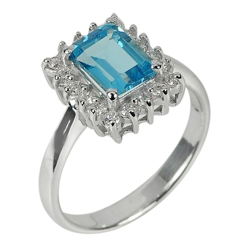 Natural Swiss Blue Topaz 925 Sterling Silver Ring Jewelry with 3.82 G. Size 8 (1 of 3)