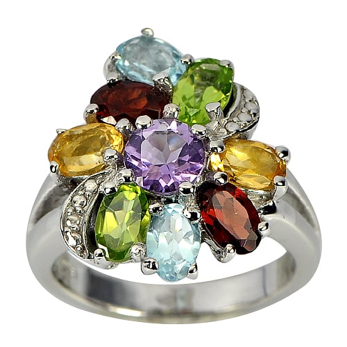925 Sterling Silver Ring Jewelry 7.83 G. with Natural Gemstone Amethyst Citrine Peridot Garnet Size (1 of 3)